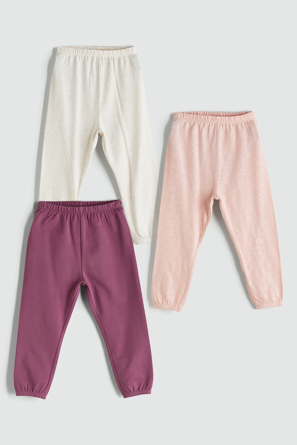 LC WAIKIKI, Set de pantaloni de pijama cu model uni - 3 piese, Alb, Violet, Roz, 68-74 CM