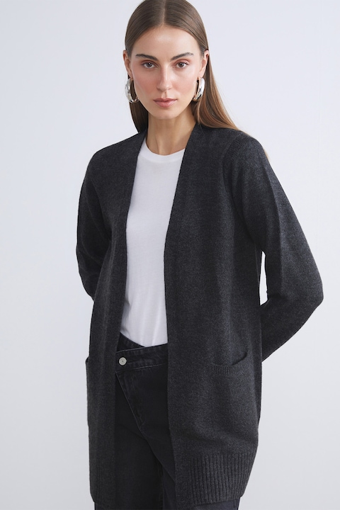 LC WAIKIKI, Cardigan lejer cu buzunare, Gri antracit