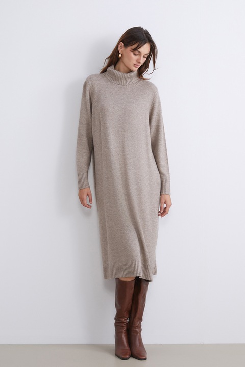 LC WAIKIKI, Rochie-pulover tricotata cu guler inalt, Gri deschis