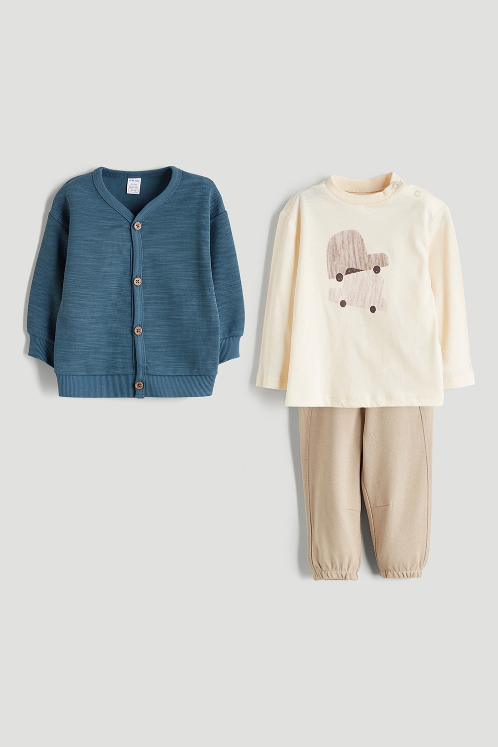 LC WAIKIKI, Set de imbracaminte din amestec de bumbac - 3 piese, Bej, Petrol, 74-80 CM