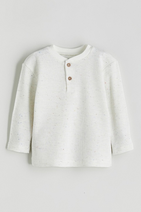 LC WAIKIKI, Set de pantaloni si bluza cu decolteu henley, Verde, Alb murdar, 68-74 CM