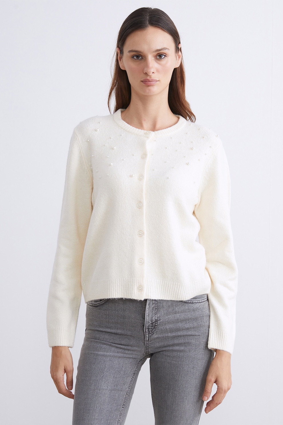 LC WAIKIKI, Cardigan cu nasturi si perle sintetice