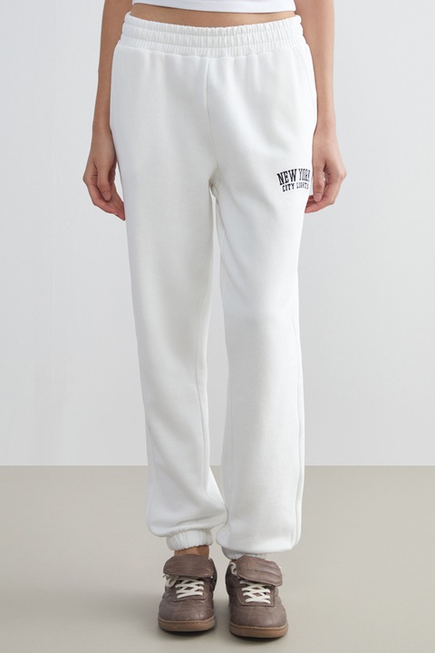 LC WAIKIKI, Pantaloni relaxed fit de trening cu talie elastica, Alb, XL