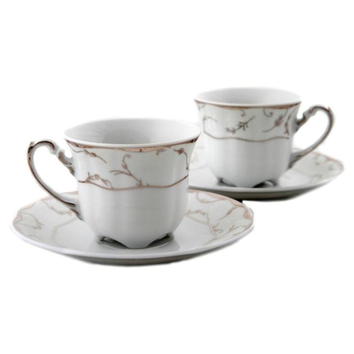 Serviciu cafea portelan, VIVIEN decor ARGINT, 6 persoane, 100 ml - VAC 100