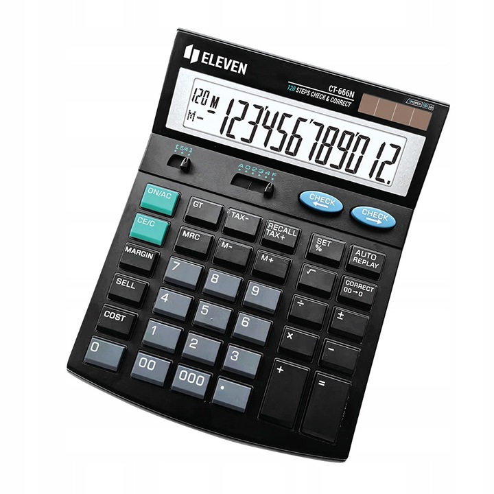 Calculator de birou Eleven CT-666N, 12 cifre, alimentare solara si baterie, 3 memorii