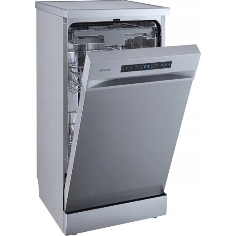 Masina de spalat vase Hisense HS583B10XAD, 10 seturi, argintie, 44,8x85x60cm, autodozare, deschidere automata a usii