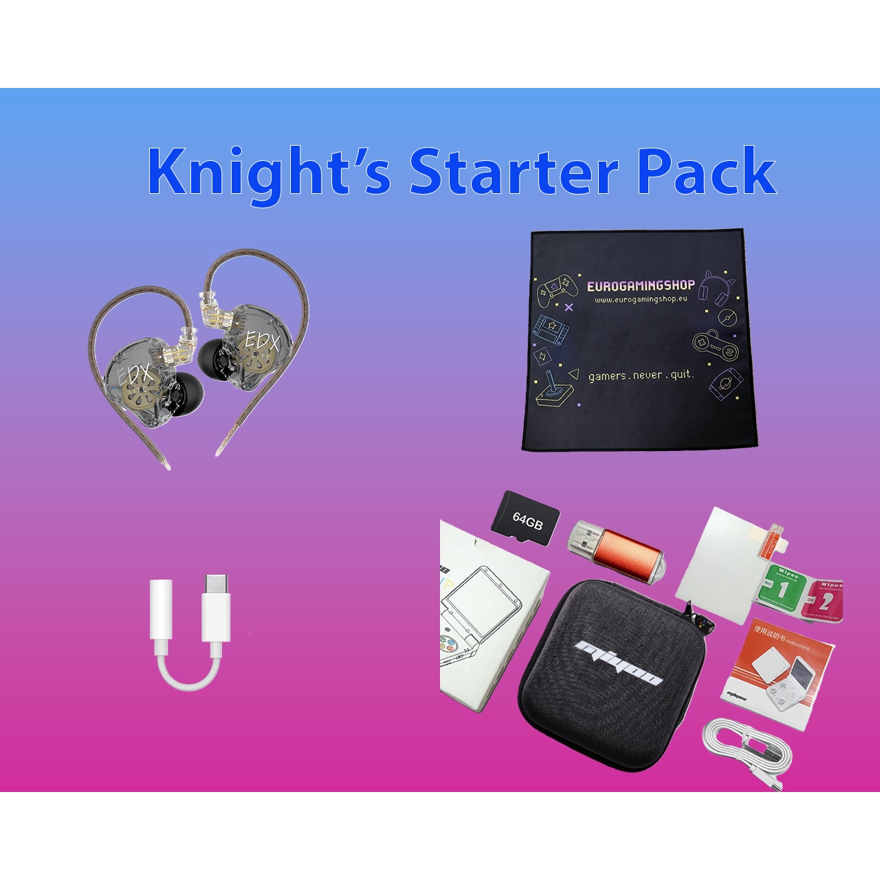 Consola portabila Miyoo Flip V2 + Knight's Starter Pack, 64GB, Wi