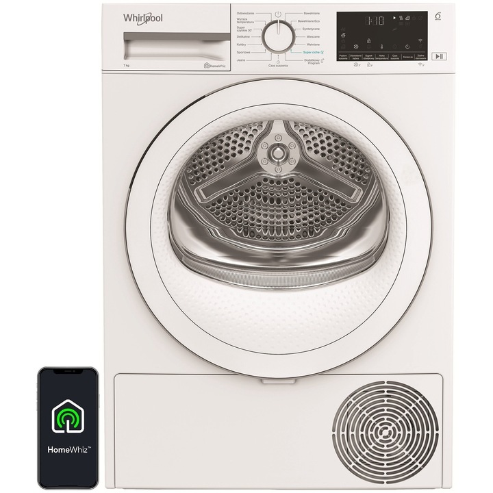Сушилня за дрехи Whirlpool C WSD 74M WWS PL, 7 кг, компактна, бяла, с термопомпа
