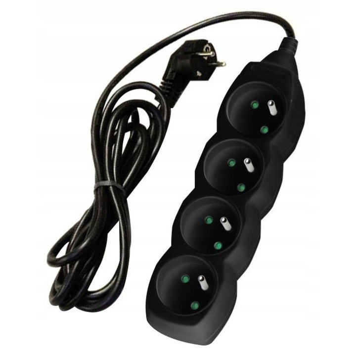 DPM Hosszabbító, 4 aljzat, 3m, fekete