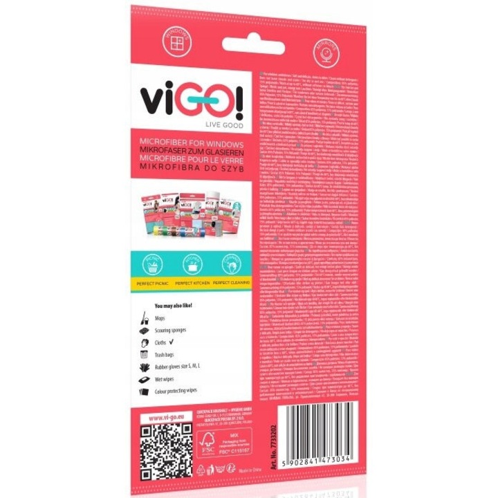 Laveta Vigo 350x350mm, poliamid, poliester, pentru sticla si oglinzi, set 1 buc.