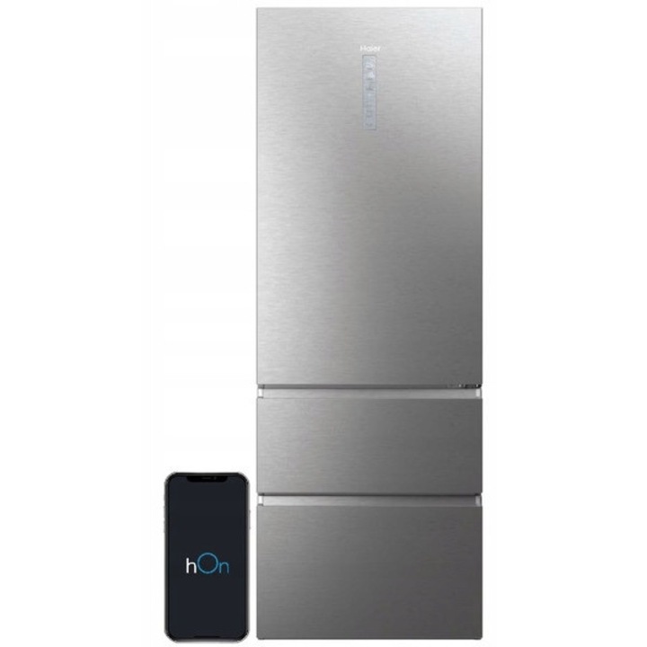 Frigider Haier 3D 70 Series 7, No Frost, 200.6x70x67.5cm, platinum inox, 345l frigider + 141l congelator