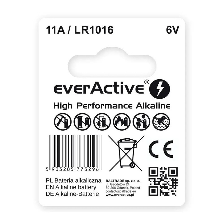 EverActive 11A / LR1016 alkáli elem, 6V, 10x16mm