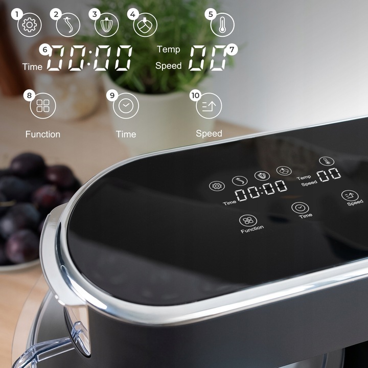 Konyhai robotgép, Mozano Kitchen Advanced 3200W, 6,2L, fekete, fűtési funkcióval