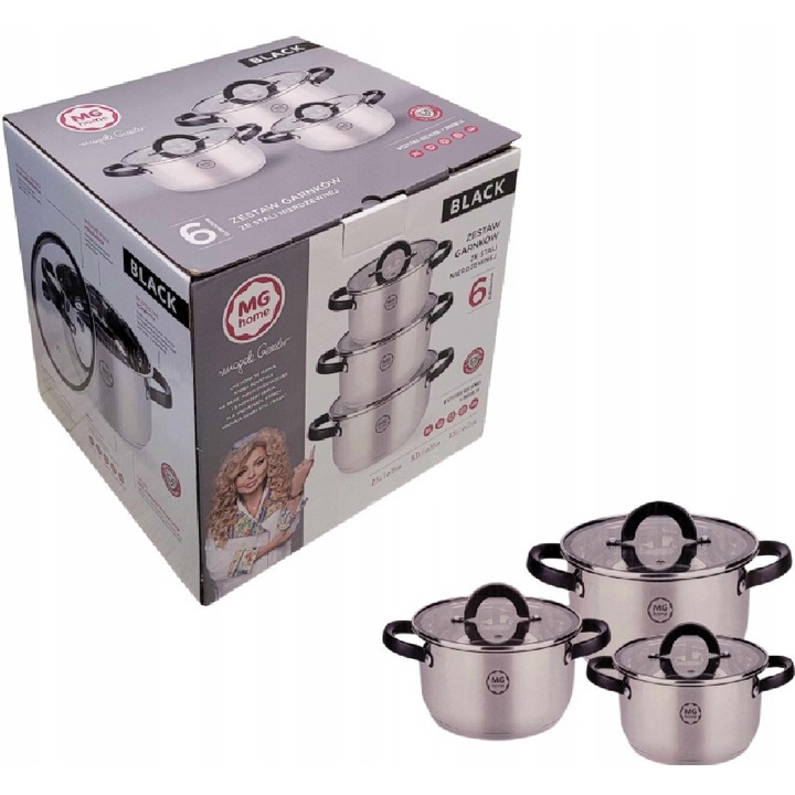 Set oale MG Home, 6 elemente, inox, capac, 18x10.5cm, 20x11.5cm, 22x12.5cm