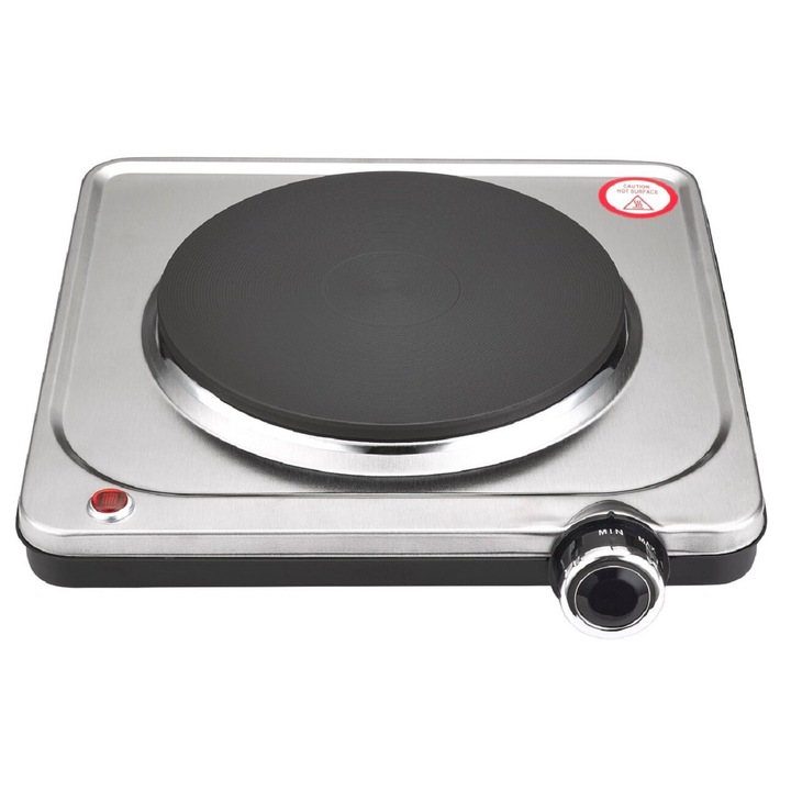 Elektromos főzőlap, RAVANSON, HP-1000S modell, 1 főzőzóna, 1,5 kW, ezüst, 27x26x7,5 cm