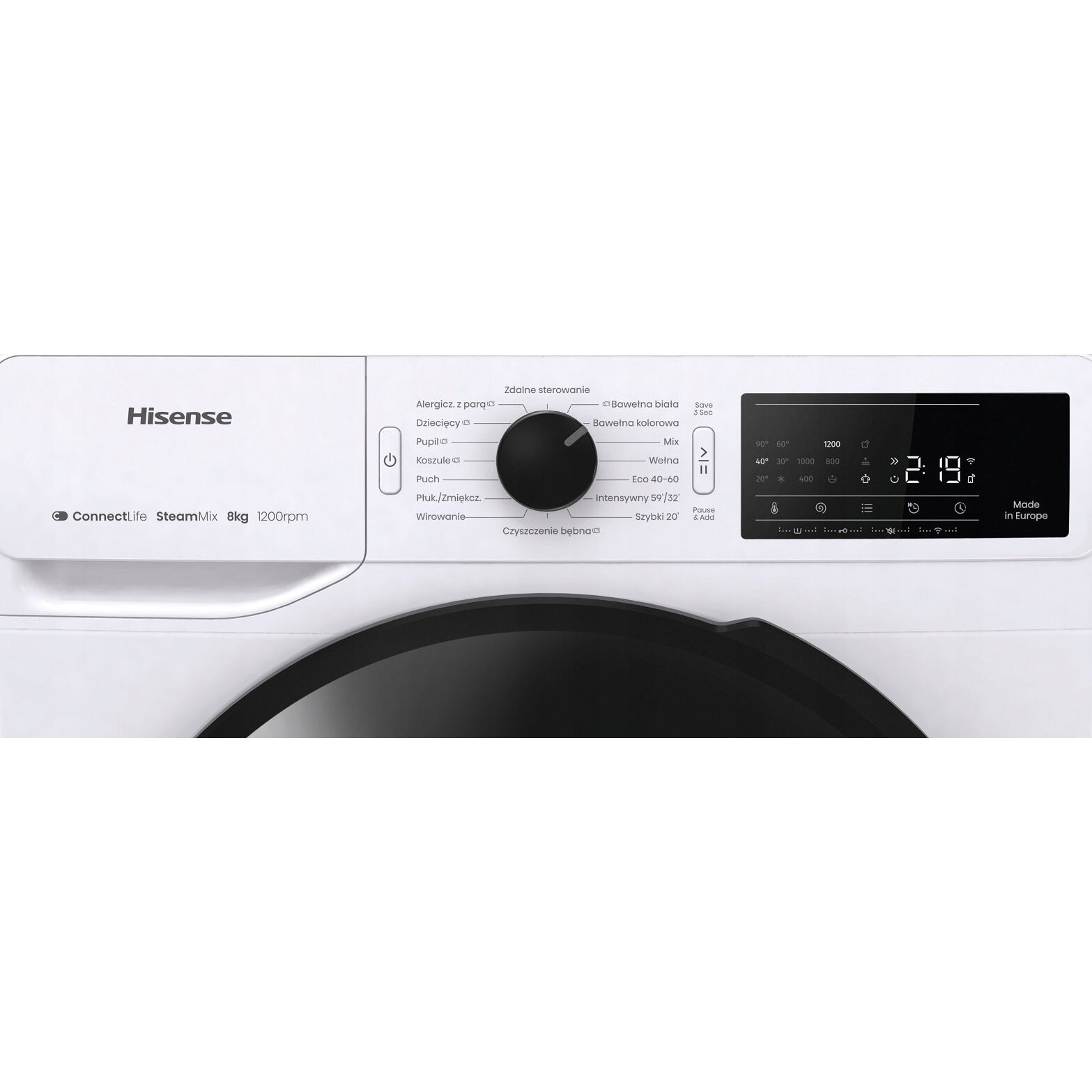 Masina de spalat rufe, Hisense, 8kg, 1200rpm, alba, 46.5x60x85cm