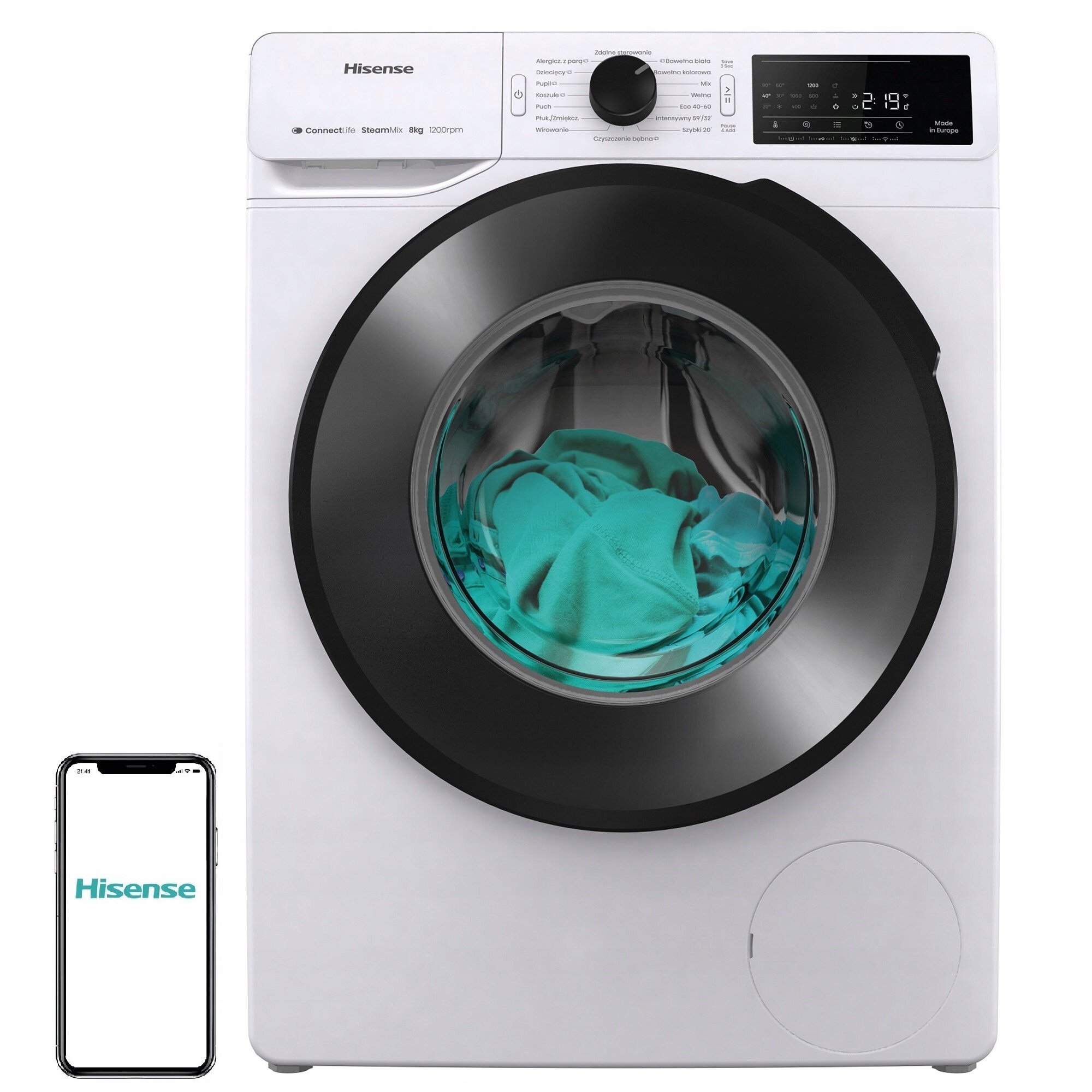 Masina de spalat rufe, Hisense, 8kg, 1200rpm, alba, 46.5x60x85cm