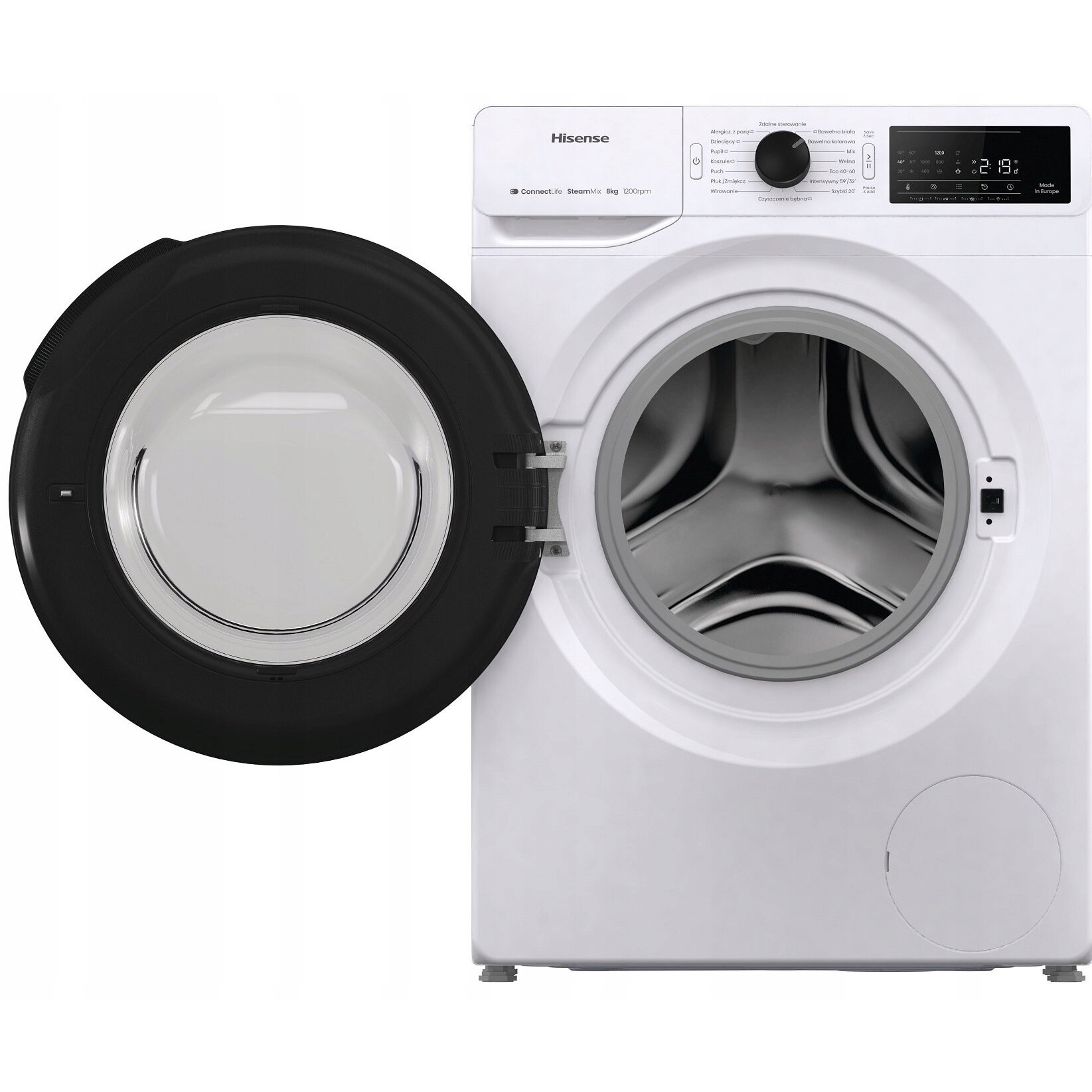 Masina de spalat rufe, Hisense, 8kg, 1200rpm, alba, 46.5x60x85cm