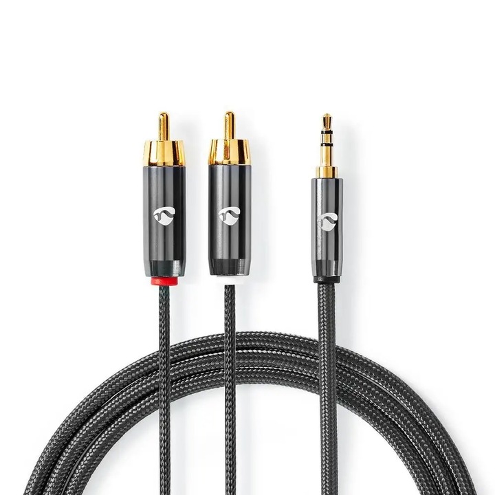 Audio kábel 2xRCA - Jack 3.5 mm, 1 m, Nedis, aranyozott fém csatlakozók, nylon védelem NEDIS