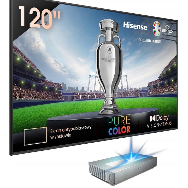 Лазерен телевизор 120" Hisense 4K, Dolby Atmos, HDR10, Сребърен