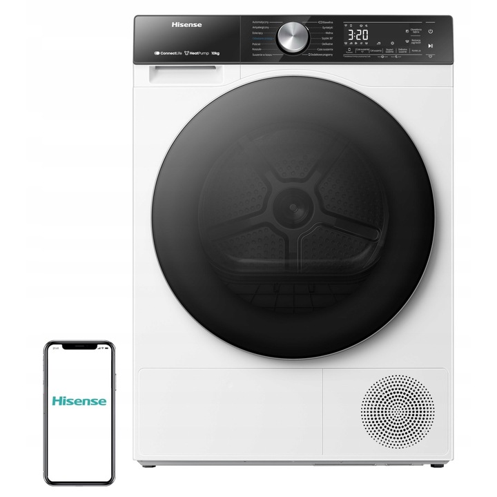 Uscator de rufe Hisense DH5S102WB/PL, 10 kg, A+++, alb, 64x59.5x84.5 cm, cu WiFi