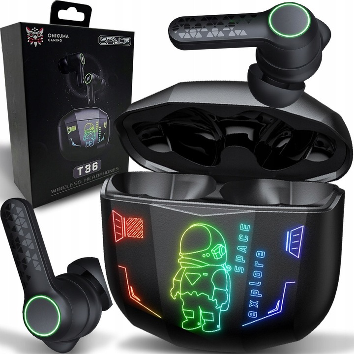 Casti Onikuma T36, wireless, negru, design modern, RGB, set cu powerbank