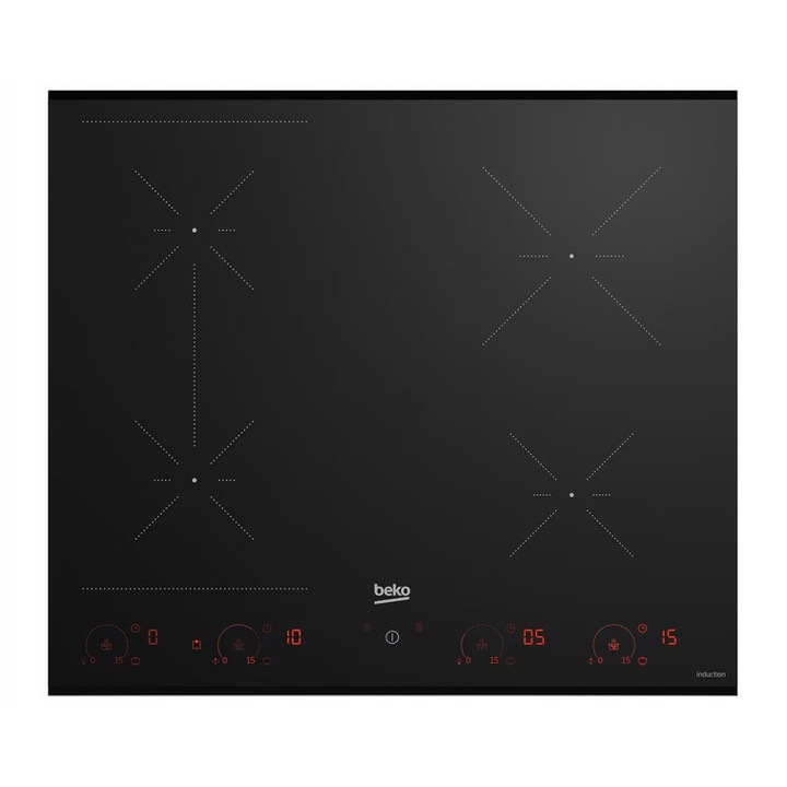 Plita cu inductie BEKO, 60cm, 4 zone, neagra, sticla