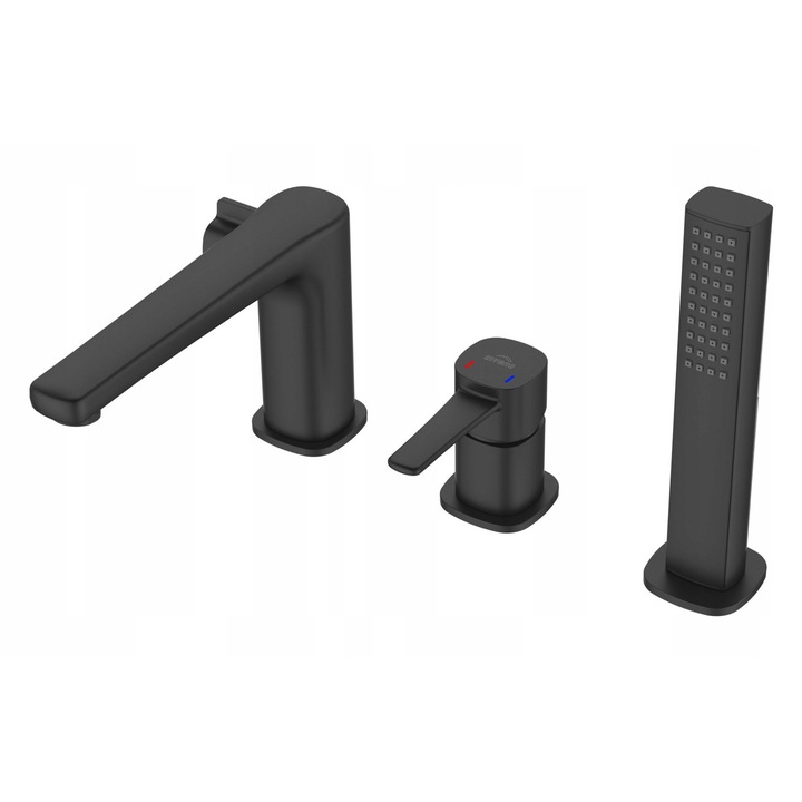 Вана батерия Invena Glamour, 3-дупки, anti-calc, черна, пълен комплект