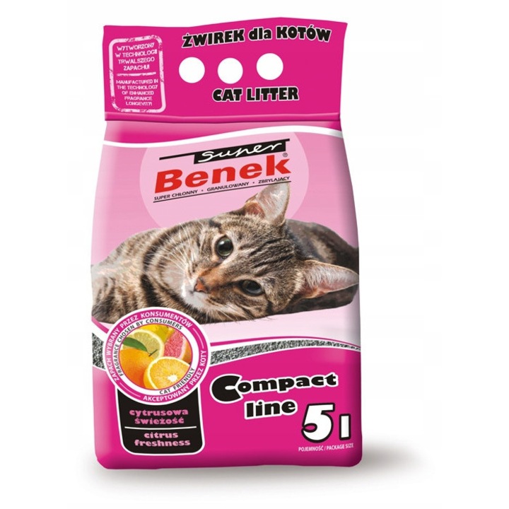 Компактна котешка тоалетна, Super Benek, Compact, 25L, цитрус, без прах