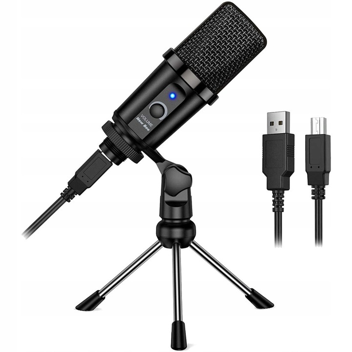 USB микрофон D80 с поп филтър, стойка, осветление, 20Hz-20kHz, 1.5м, черен, NEW BEE