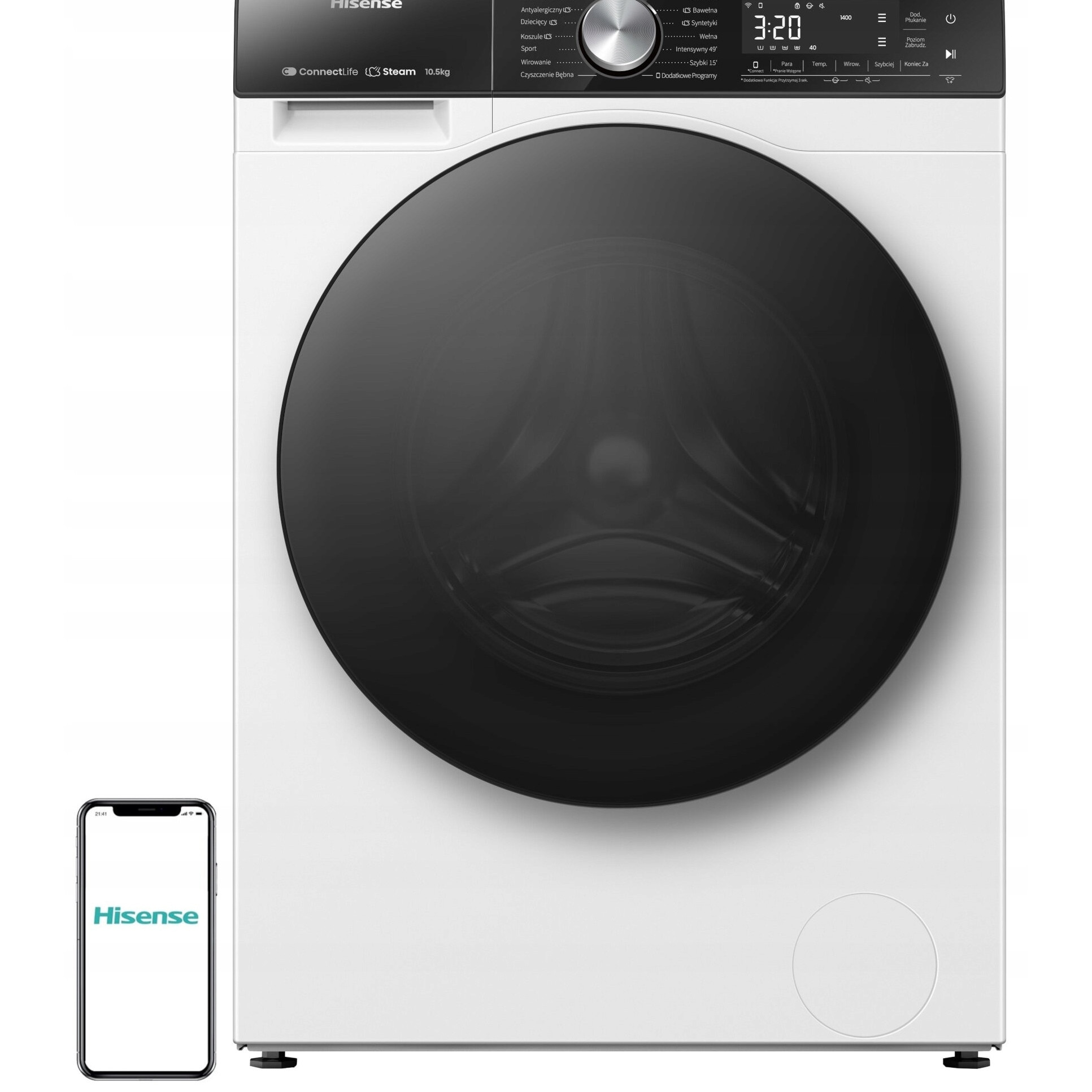 Masina de spalat rufe, Hisense, 10.5kg, 1400 rpm, alb, 59x58.5x84.5cm