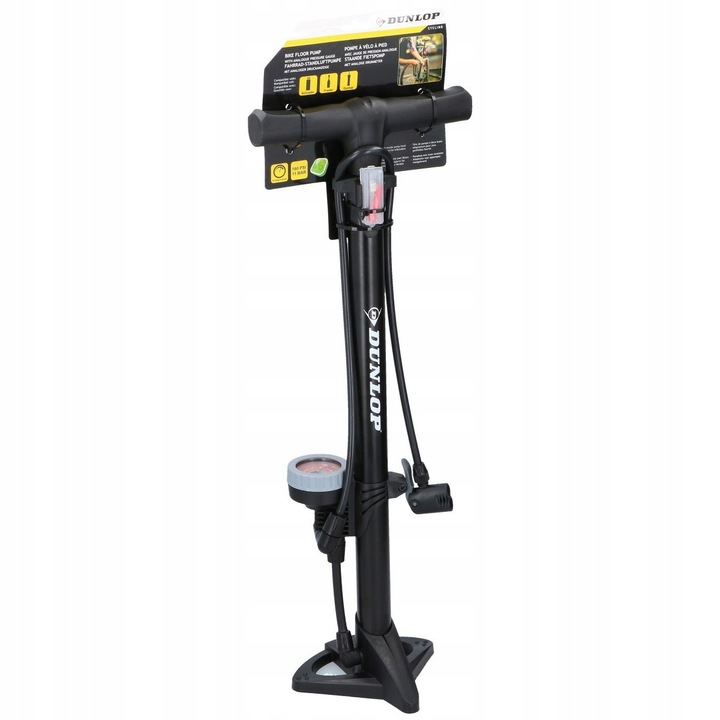 Pompa bicicleta Dunlop cu manometru, 3 adaptoare, 24x15cm, 68cm