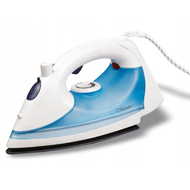 Fier de calcat cu abur Maestro MR-300C, 1600W, ceramica, alb cu albastru, 26x14x11cm