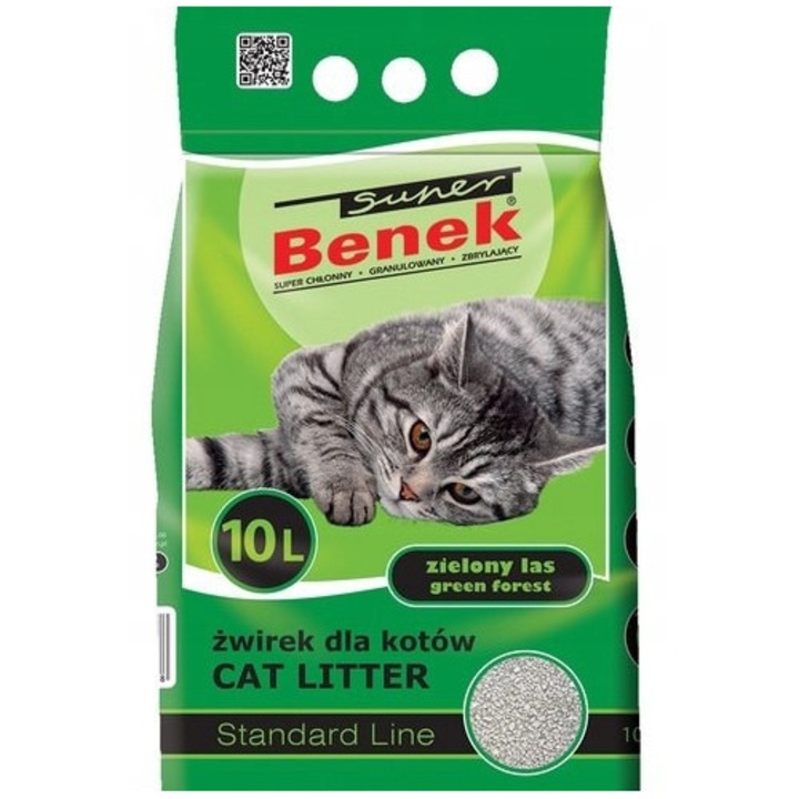 Super Benek Zambet Verde 10L, гранули 2-5 мм, абсорбиране на миризми, аромат на бор