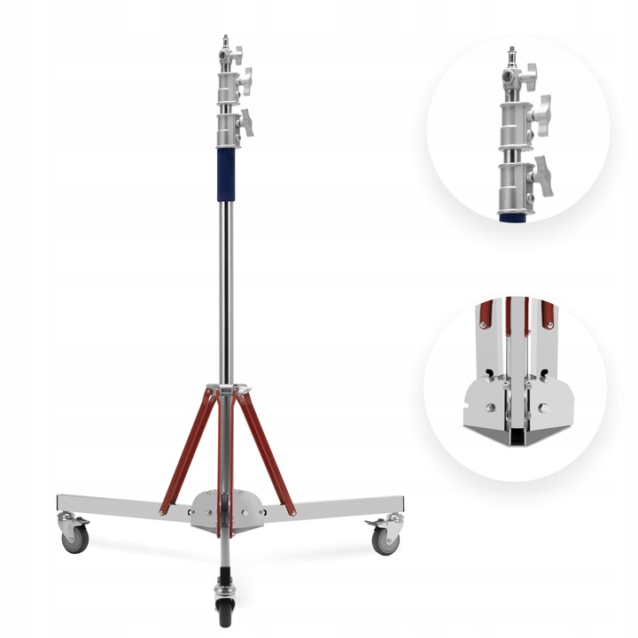 Camrock LSD-300 világításállvány, 1-3m, 6kg, kerekekkel, rozsdamentes acél, ezüst