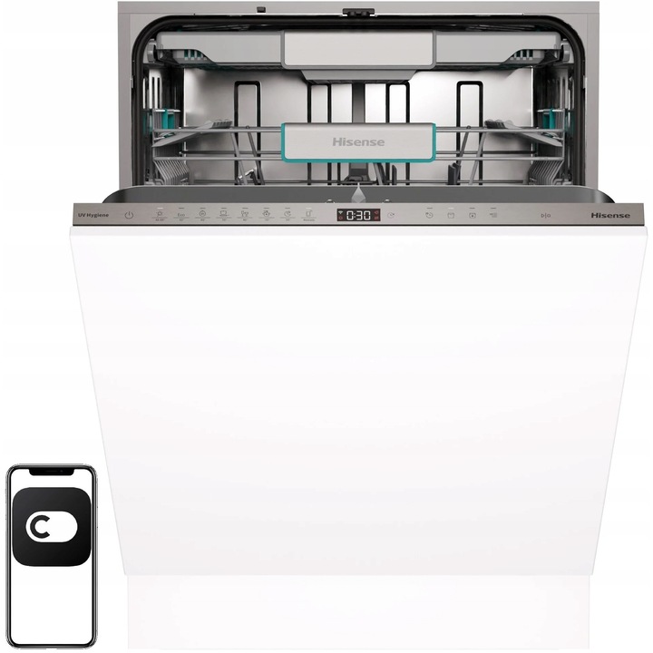 Masina de spalat vase Hisense HV693A65UVAD, 16 seturi, autodozare, 59.8x81.6x55.5cm, culoare inox