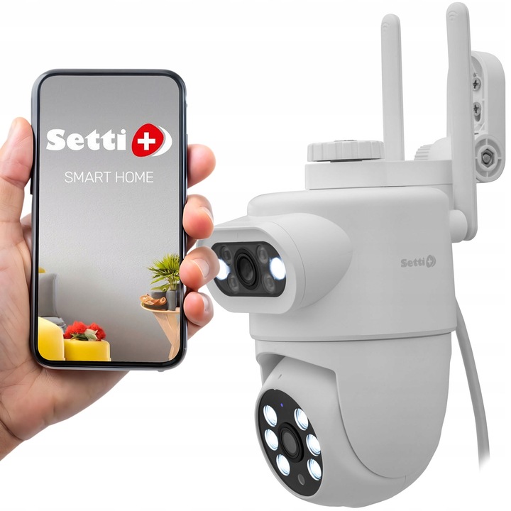 Камера за наблюдение SETTI+ SC762 2K, 2x3MP, Wi-Fi, бяла, IP65