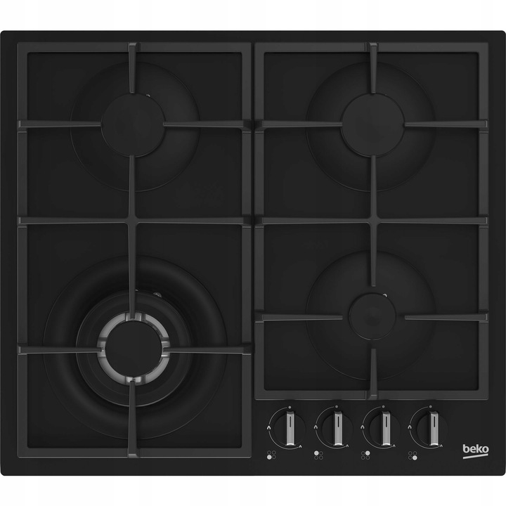 Газов котлон Beko HBIAG64225SBP, 60 см, 4 горелки, черно стъкло, чугунена скара