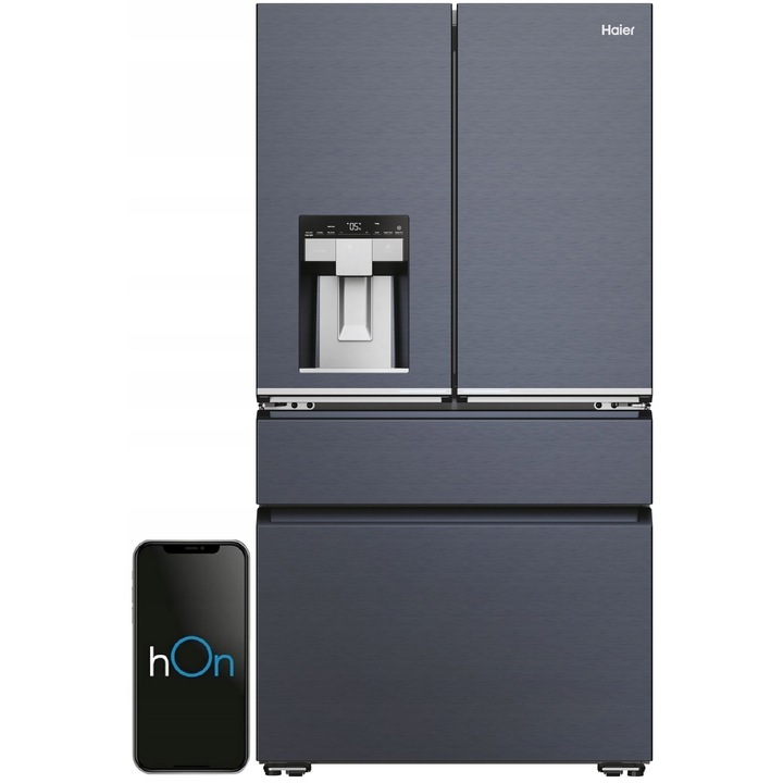 Frigider Haier HFW7918EIMB, No Frost, negru mat, 323l frigider + 278l congelator, dozator apă, control smartphone, 177.5x90.8x75cm