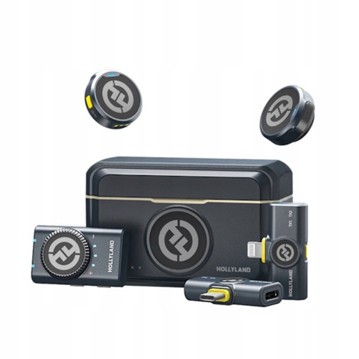 Безжичен микрофон Hollyland Lark M2 Combo, комплект от 2 микрофона Lavalier, черен, 40 часа живот на батерията