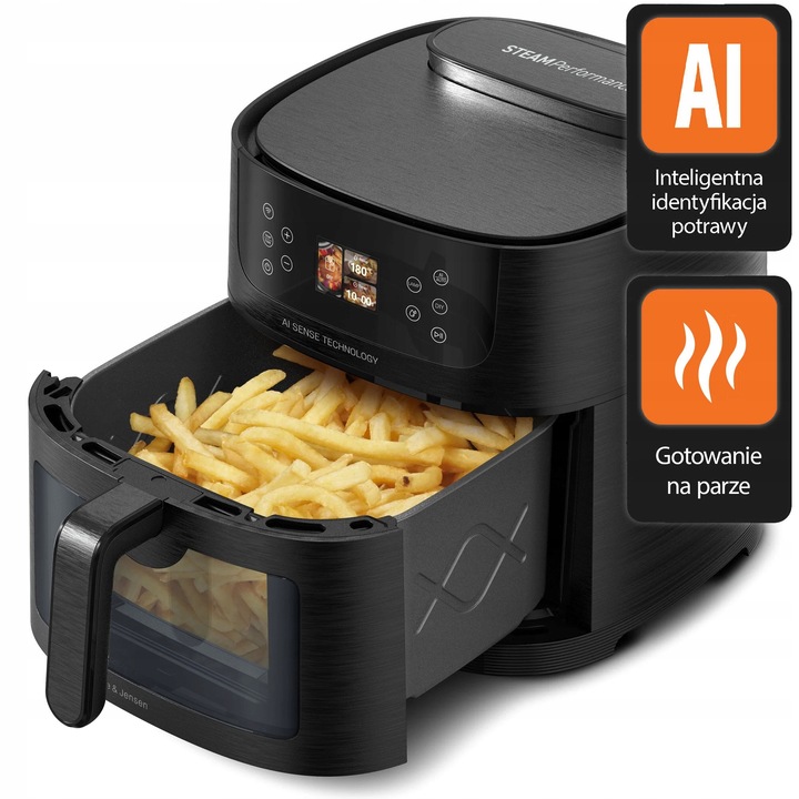 GOTZE & JENSEN AF850T olaj nélküli fritőz, 8l, 1800W, fekete, gőzölő funkcióval és 12 automata programmal