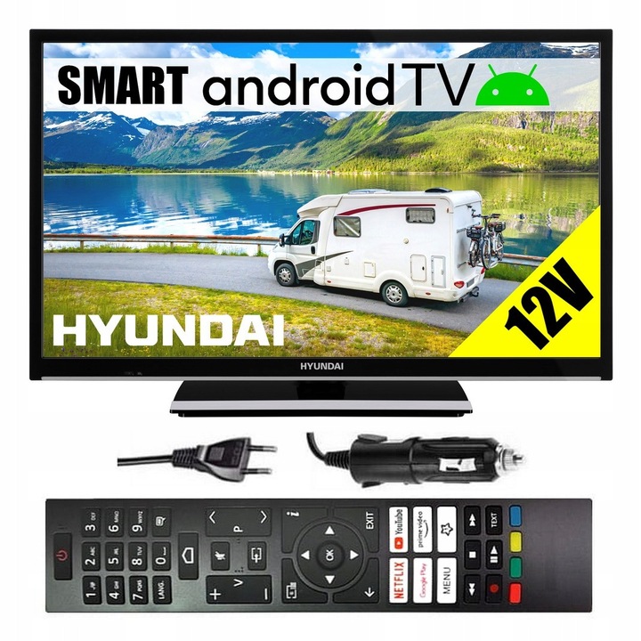 Televizor smart 24'' Android TV, Hyundai HLA24551CAR, HDR, WiFi, Bluetooth, 2x HDMI, 1x USB, 12V, montare VESA 75x75mm
