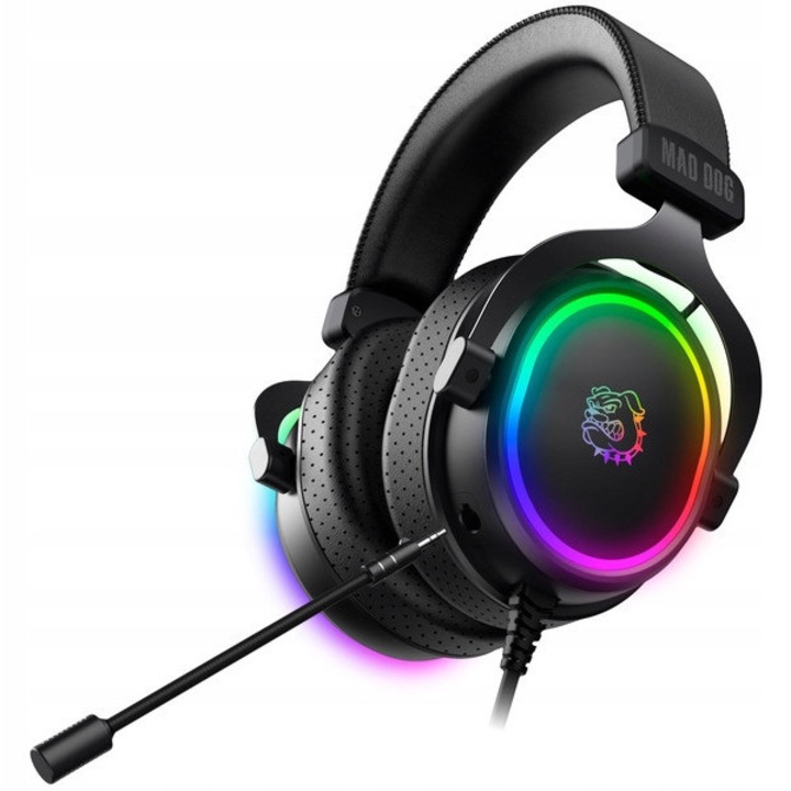 Слушалки PC MAD DOG GH800 7.1, черни, с подвижен микрофон, RGB осветление