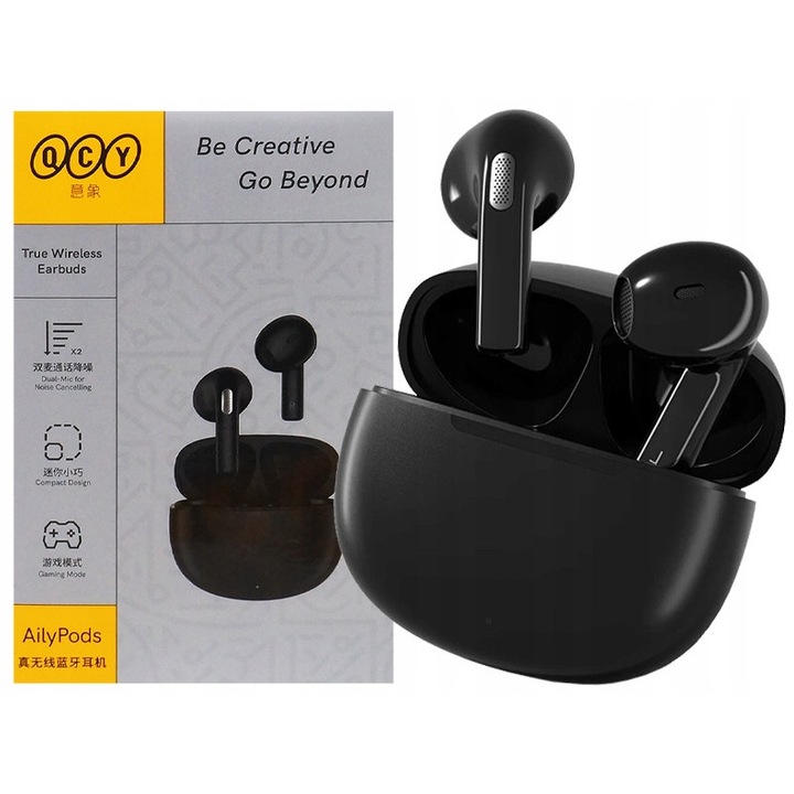 Casti Wireless QCY T20, Bluetooth 5.3, impermeabile IPX4, negru, set complet