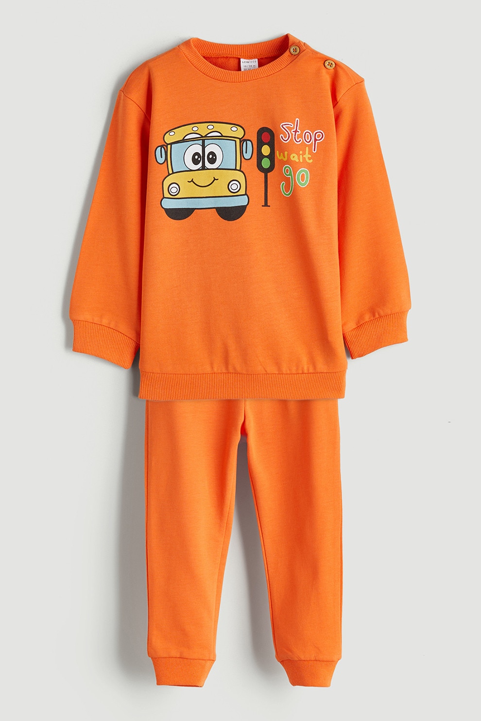 LC WAIKIKI, Set de bluza de trening si pantaloni de trening de bumbac cu imprimeu, Galben, Portocaliu mandarina, 62-68 CM