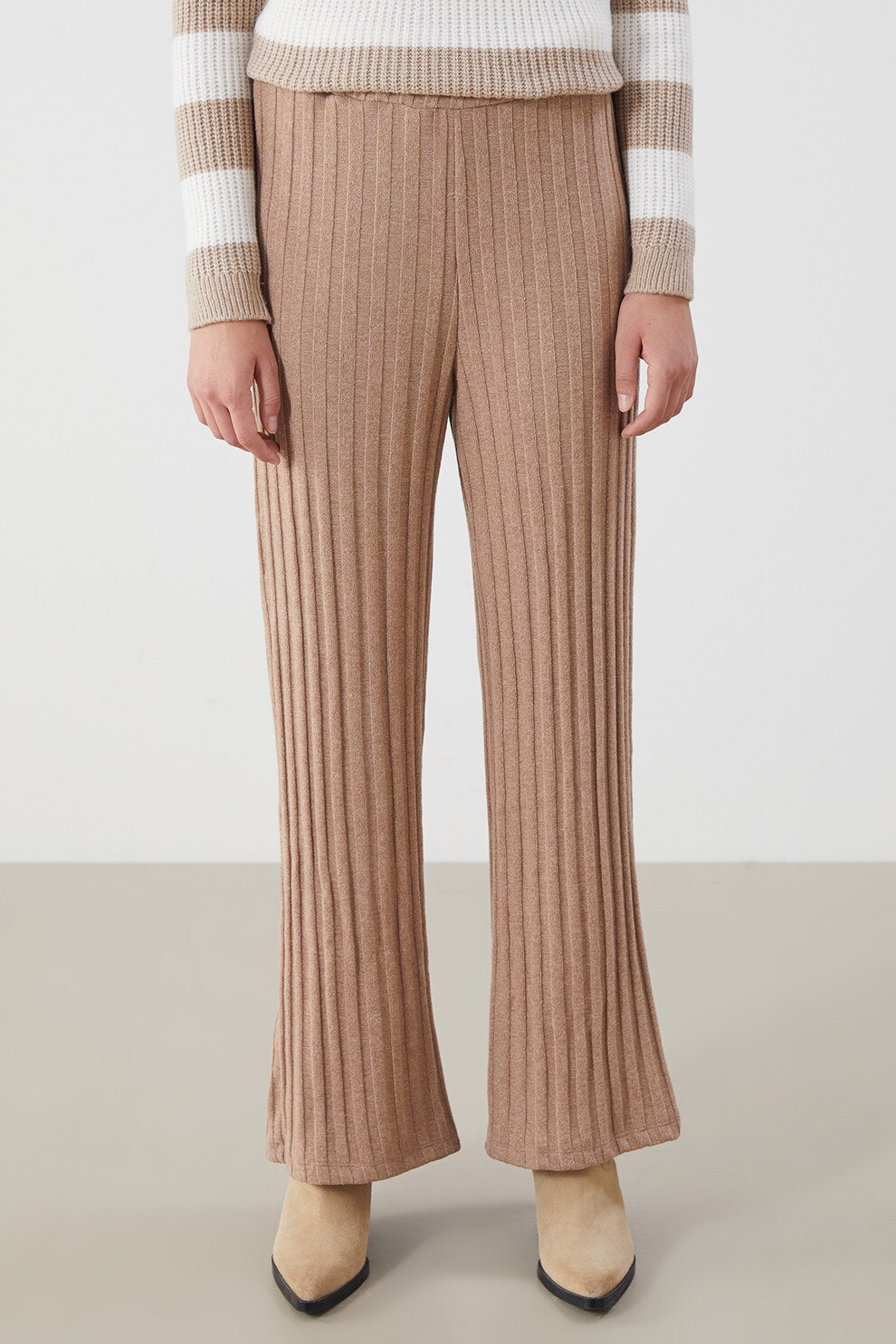 LC WAIKIKI, Pantaloni striati cu talie inalta, Camel, L
