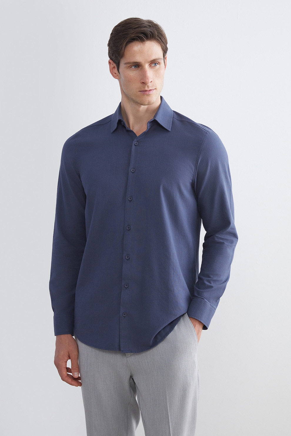 LC WAIKIKI, Camasa de bumbac cu maneci lungi, Bleumarin, S