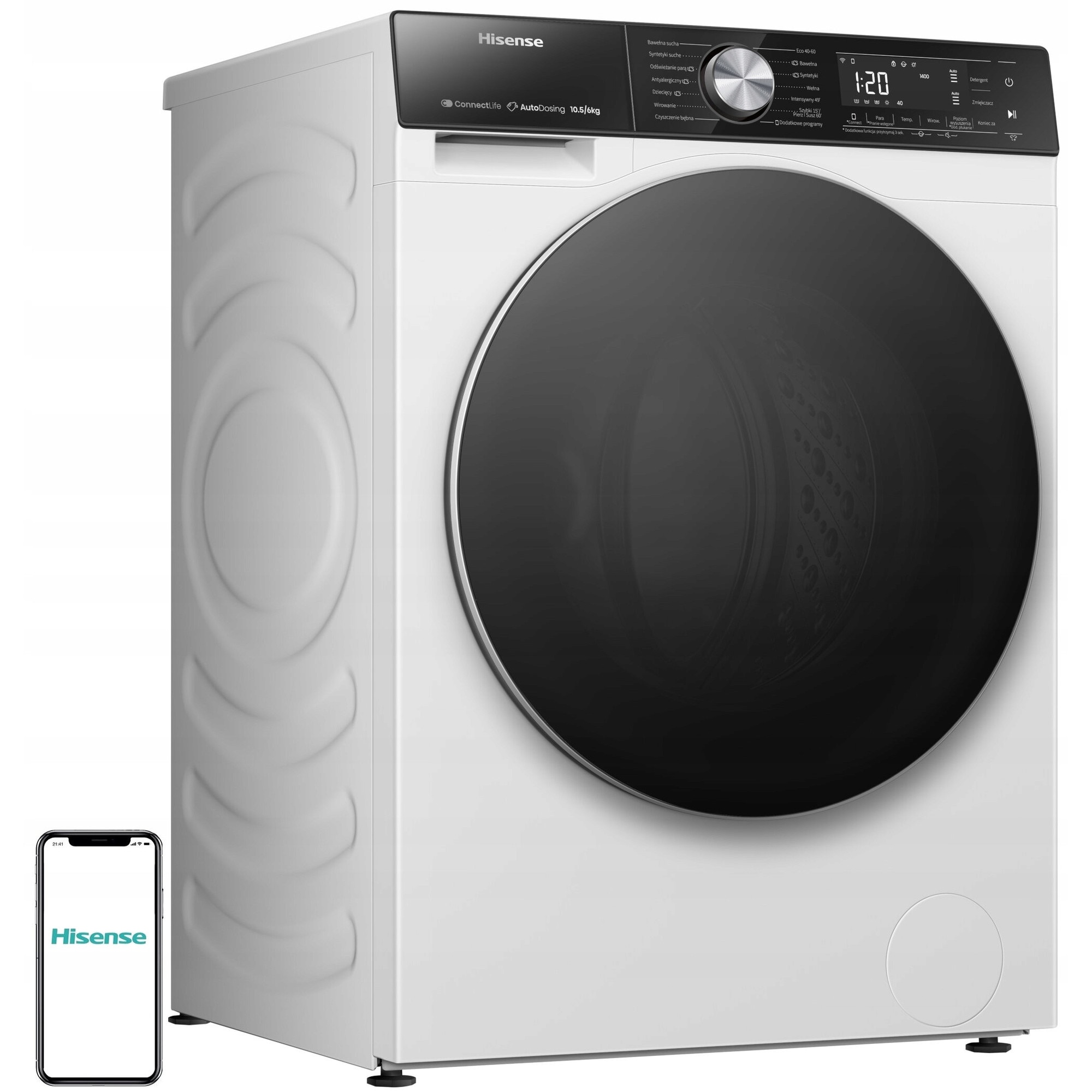 Pralko-suszarka, 10.5kg, 6kg, alb, HISENSE WD5S1045BW