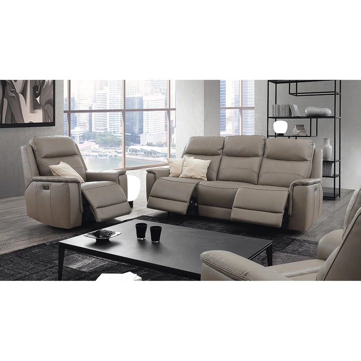 Set canapele ACCORDO, 3-locuri cu 2-reclinere electrice bi-motorizate si fotoliu cu recliner electric bi-motorizat, piele