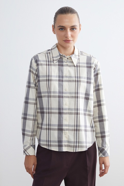 LC WAIKIKI, Camasa cu maneci lungi in carouri, Alb/Gri cenusiu, 3XL